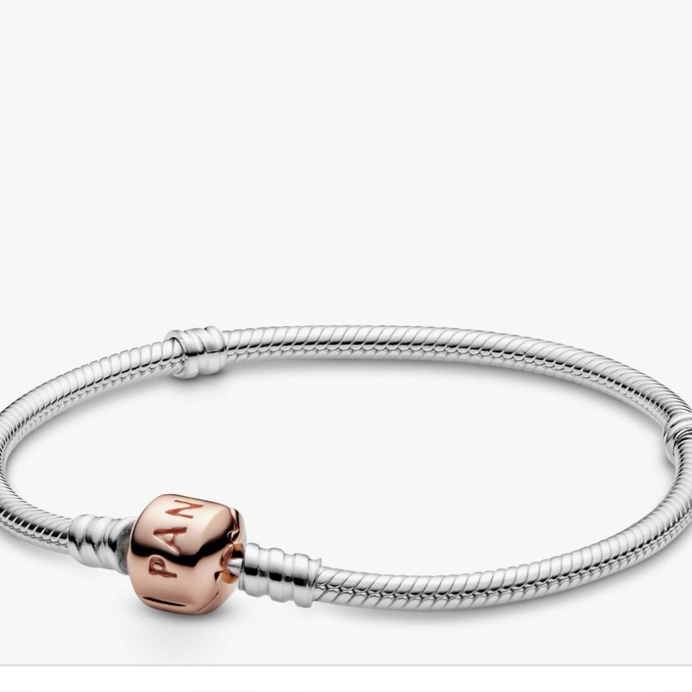 Pandora Moments Snake Chain Charm Bracelet with Rose Gold Clasp.